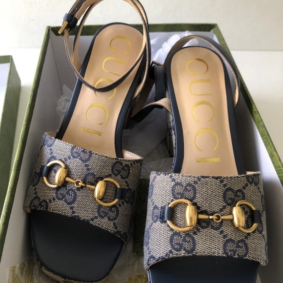 Gucci Blue Monogram Platform Heels With Horse Bit Size 38 - Picture 5 of 8